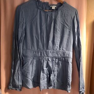Sundance Blue rayon long sleeve blouse ruffle neck size medium